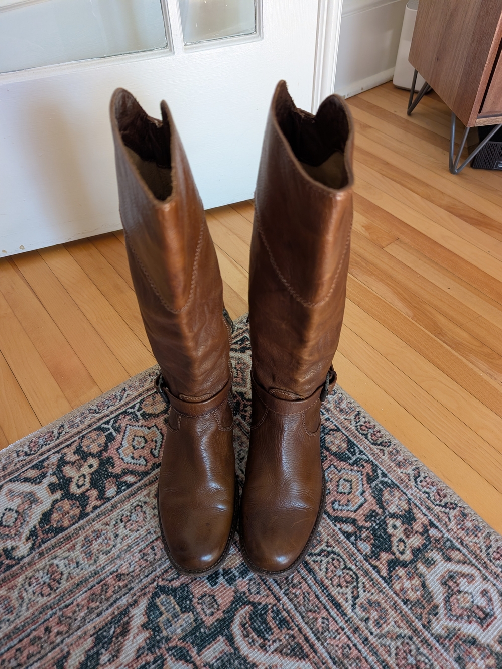 Frye Cognac Brown Tall Leather Buckle Riding Boots - Picture 2 of 13